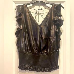 Nine West Metallic Black Ruffle Sleeve Blouse
